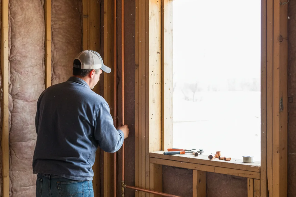 Licensed plumber running new copper supply lines in a Bellville home